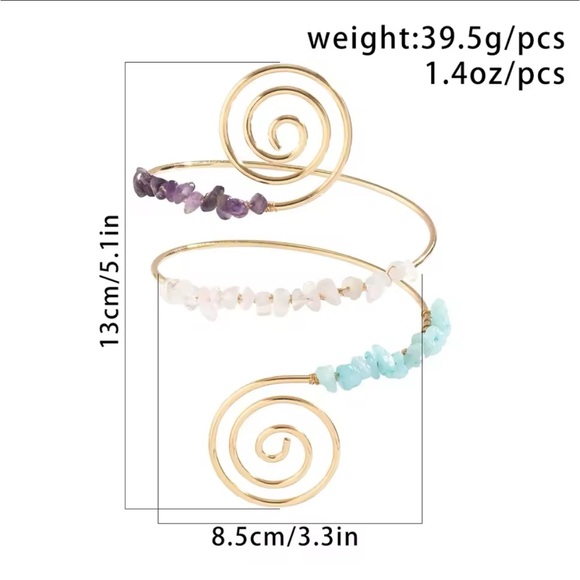 Alexandrine - Irregular Natural Stones Spiral Upper Arm Bracelet - Picture 5 of 6